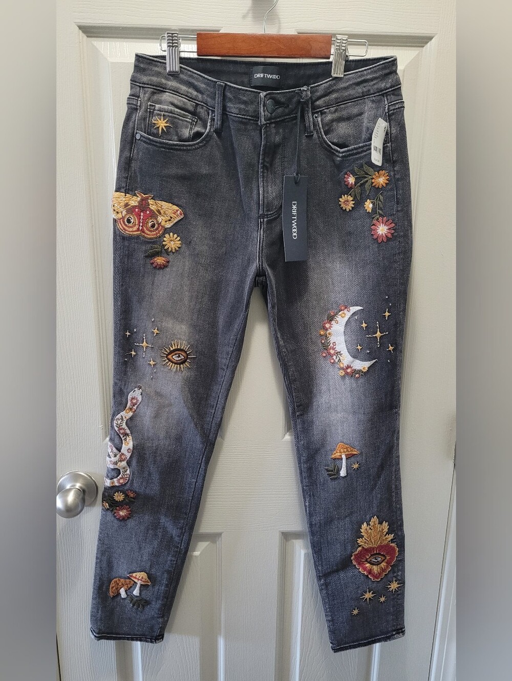 Driftwood Jackie Skinny Hallucination Embroidered Free People Jeans Size 28